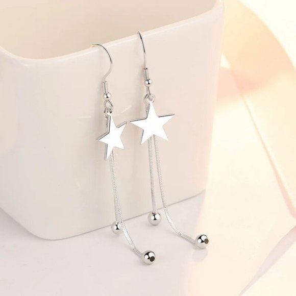 925 Sterling Silver luxury star Tassel bead earrings for women fashion p… - Picture 3 of 5